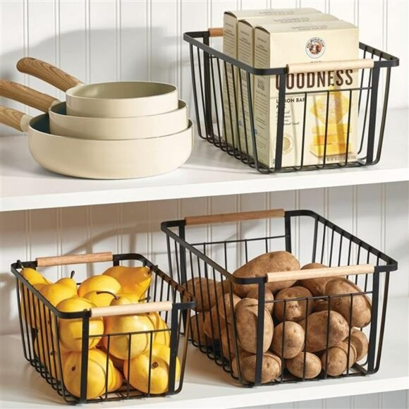Farmhouse Decor Metal Wire Pantry, Home Organizer Storage Bin Basket - for Cabin - Picture 1 of 6